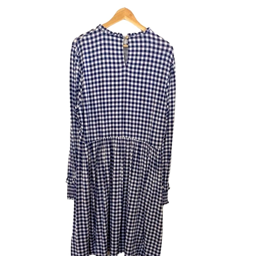 Draper James Kitty Navy Gingham Dress Ruffled Neck Long Sleeve Smocked Cuff Sz S - Picture 4 of 9